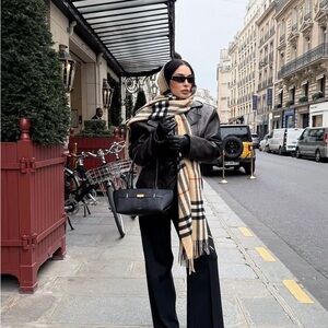 Burberry Beige and Black Striped Scarf